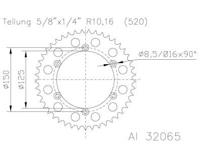 Звезда цепного привода задняя ведомая ESJOT 52 зуб. для 520 цепи, алюминиевая на м/ц Husaberg/Husqvarna/KTM   =JTA897.52
